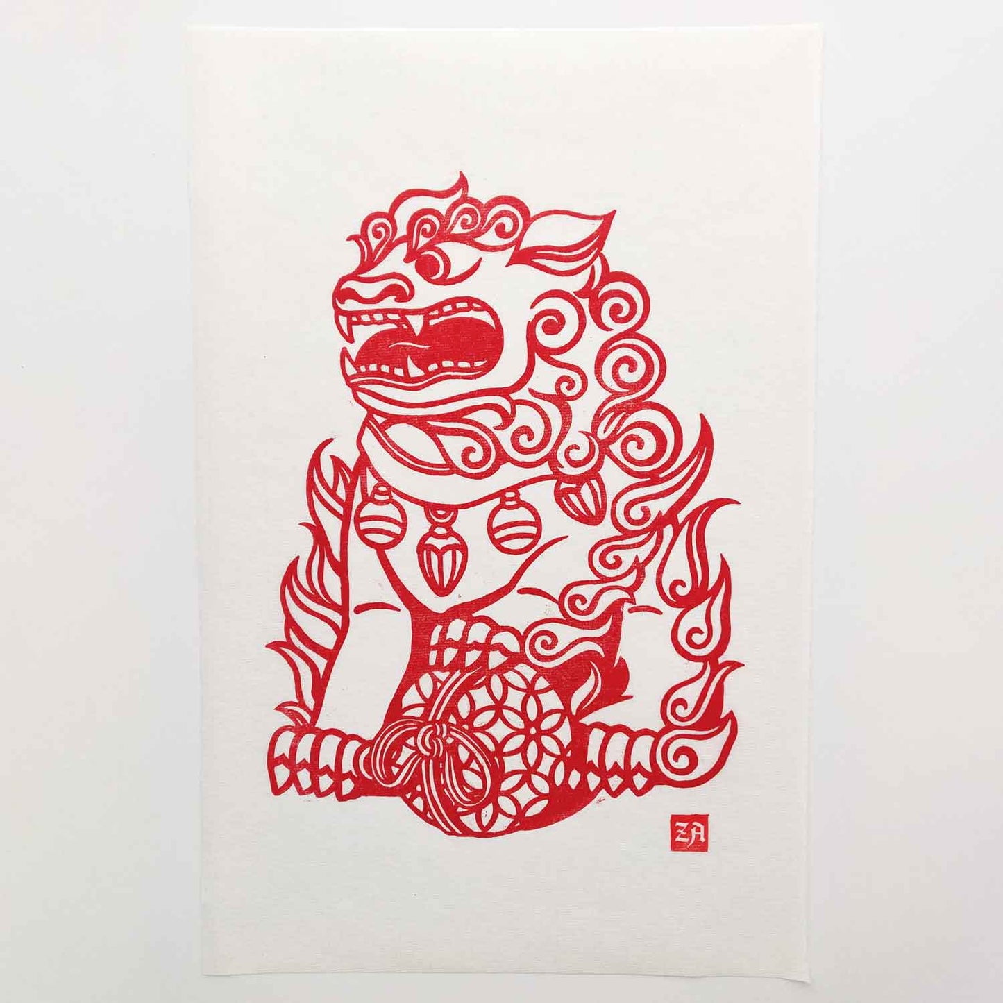 Chinese Guardian Lions - woodcut prints