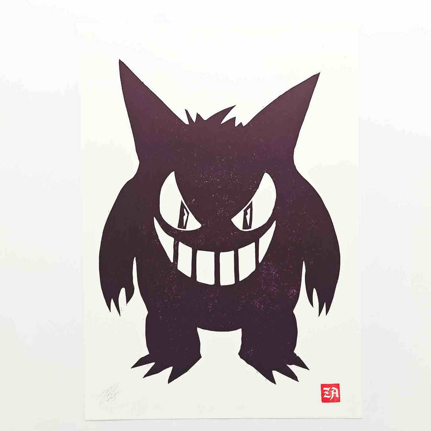 Gengar - woodcut print