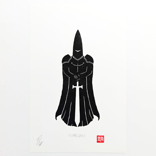Guardian - woodcut print