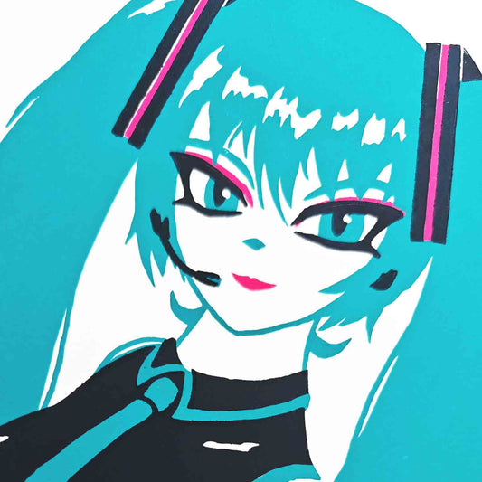 Hatsune Miku - woodcut print