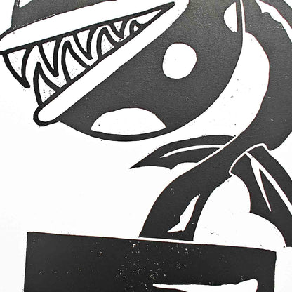 Piranha Plant - woodcut print