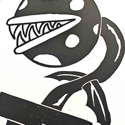 Piranha Plant - woodcut print
