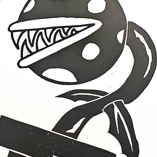 Piranha Plant - woodcut print