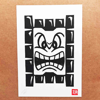 Thwomp - woodcut print