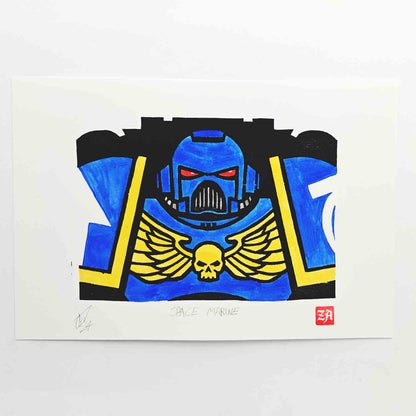 Space Marine - woodcut print