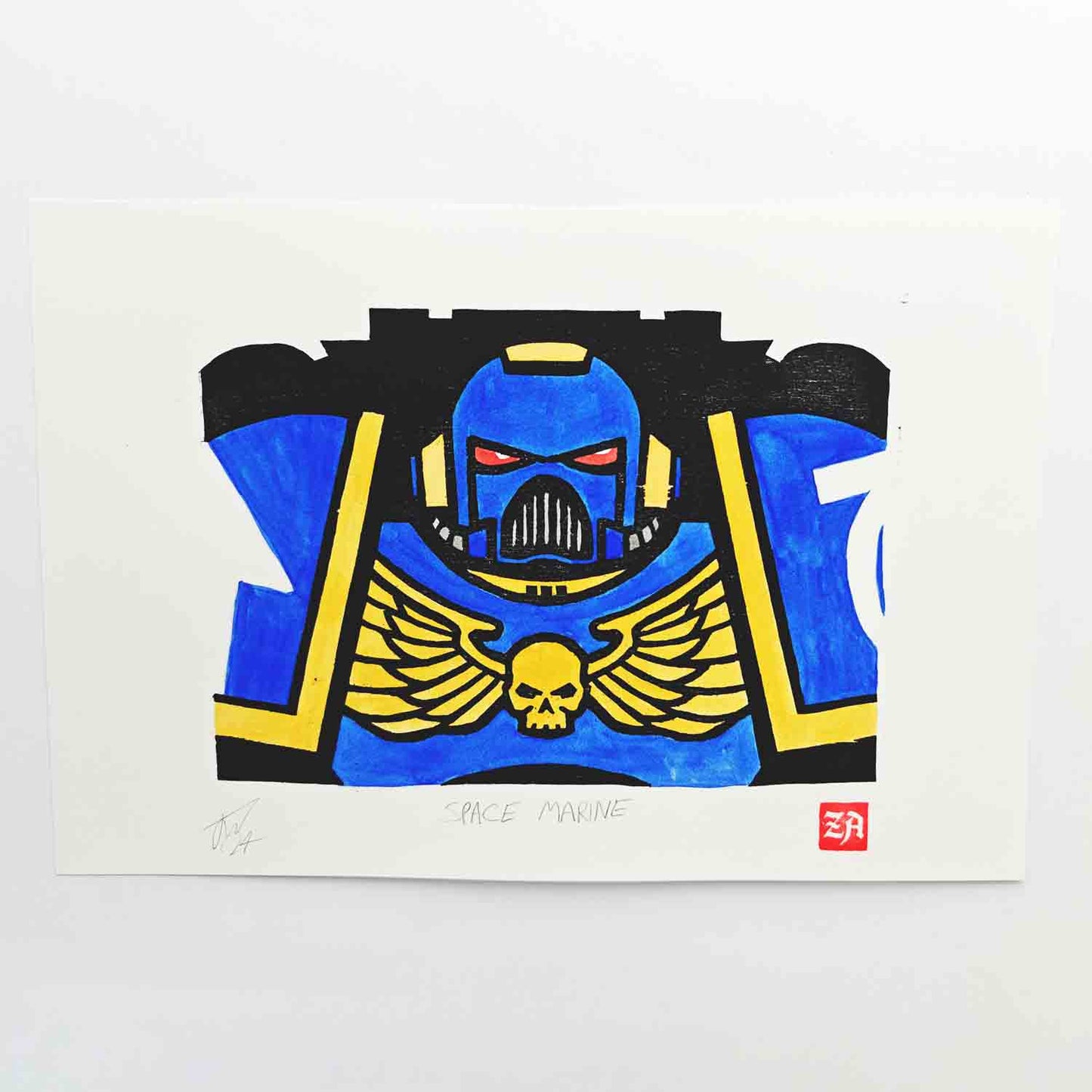 Space Marine - woodcut print