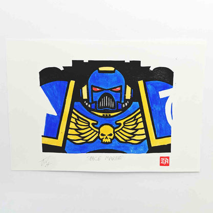 Space Marine - woodcut print